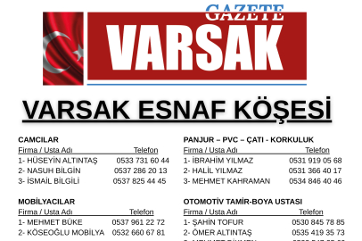 VARSAK – ESNAF ÖNEMLİ TELEFONLAR KÖŞESİ