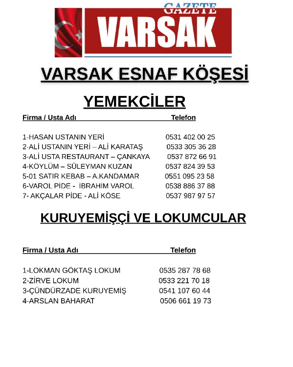 VARSAK HABER MEDYA ESNAF KÖŞESİ