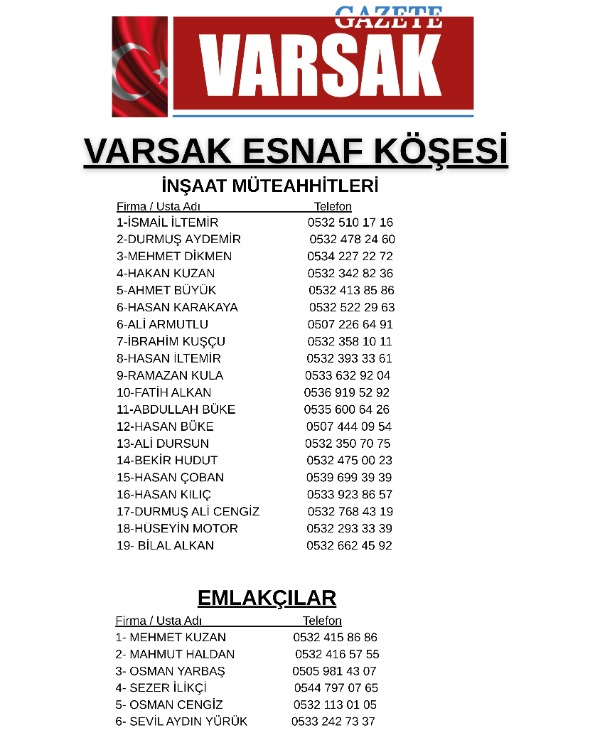 VARSAK HABER MEDYA ESNAF KÖŞESİ